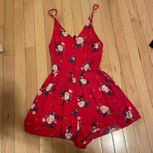 Red floral romper